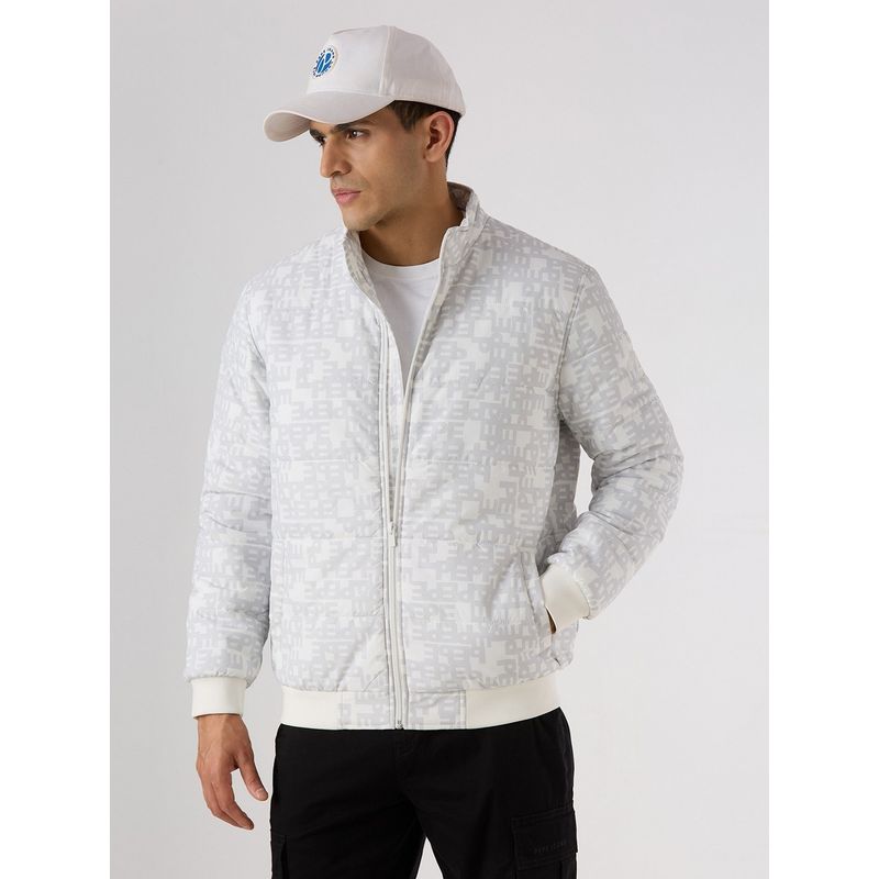 Pepe Jeans White Printed Men Puffer Jacket (M)