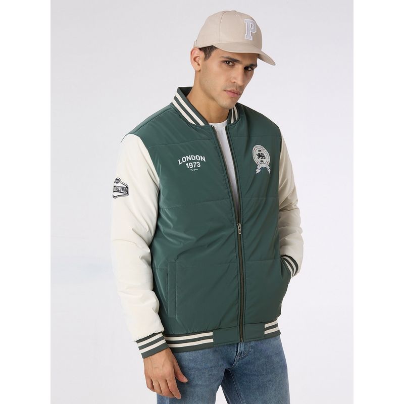 Pepe Jeans Green Printed Men Puffer Jacket (L)
