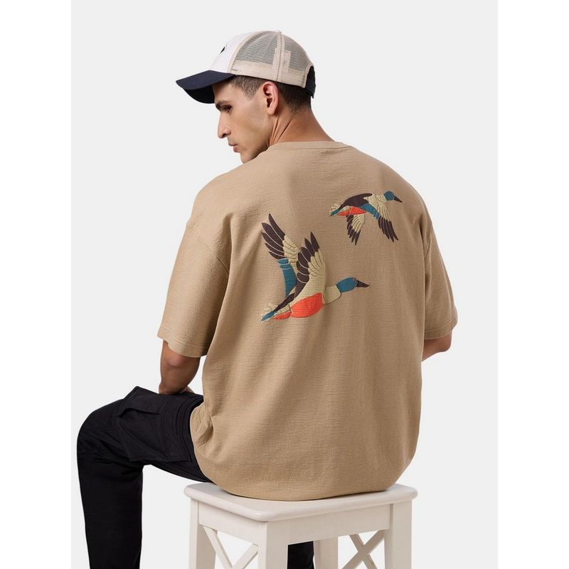 Pepe Jeans Beige Graphic Print Men Short Sleeve Oversized T-Shirt (XL)