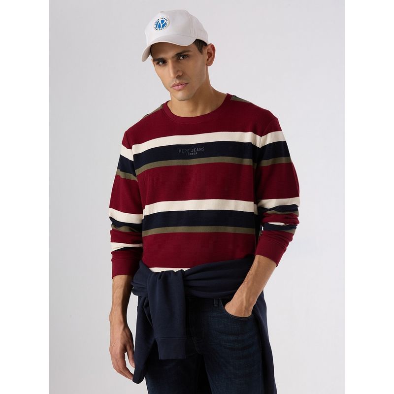 Pepe Jeans Men Red Striped Sweatshirts (M)