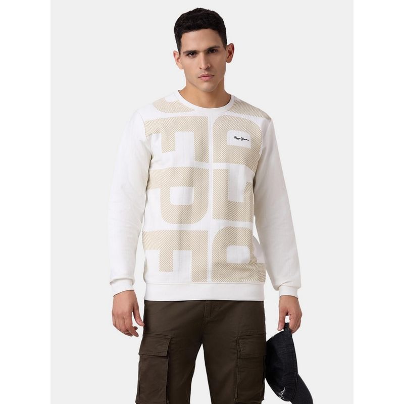 Pepe Jeans Men White Graphic Print Full Sleeve Sweatshirts (M)
