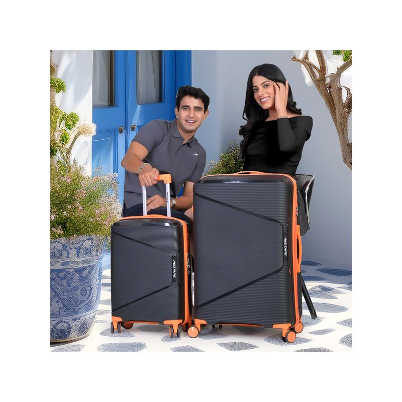 Red Tape Black and Orange 4 Wheels Trolley Bag (Pack of 2) (M/S)