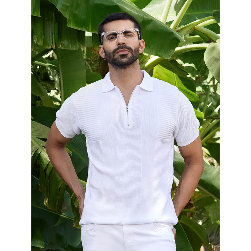 KINGDOM OF WHITE Ascend - Half Sleeve Flat Knit Textured Polo T-Shirt (S)