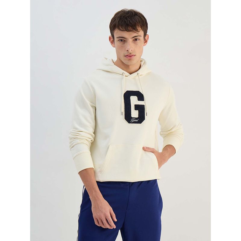 GANT Men Cream Solid Hoodie (S)