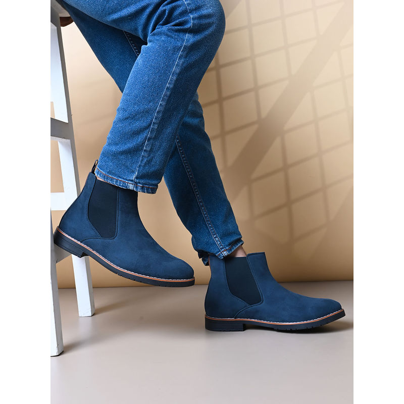 Styli Men Navy Blue Faux Suede Chelsea Boots (EURO 42)