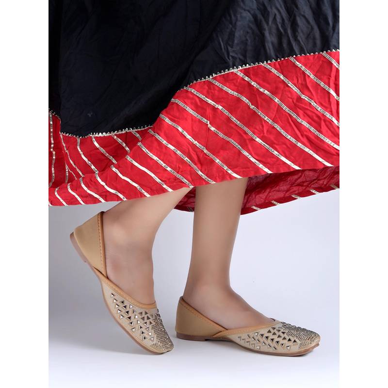 Shoetopia Women's Festive Golden Embellished Juttis (EURO 37)