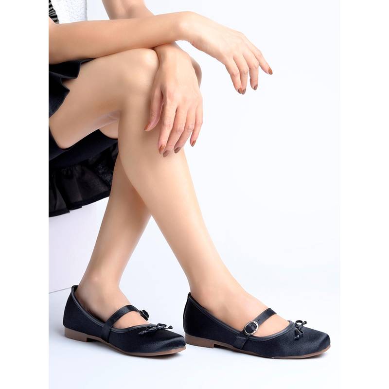 Shoetopia Women's Satin Mary Jane Black Ballerina (EURO 40)