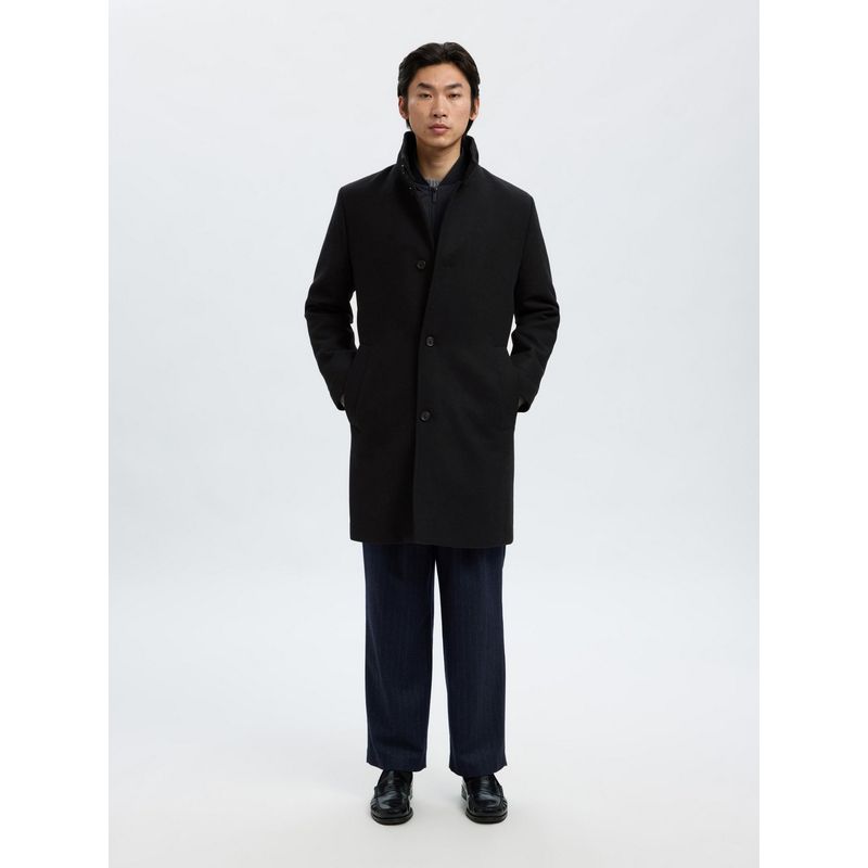 SELECTED HOMME Long Wool Blend Black Coat (XS)