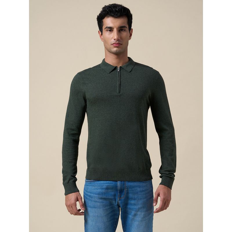 SELECTED HOMME Dark Green Knitted Half Zip Polo Sweatshirt (XS)