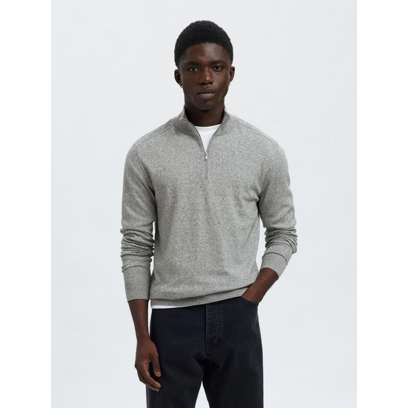 SELECTED HOMME Light Grey Half Zip Knitted Sweatshirt (S)