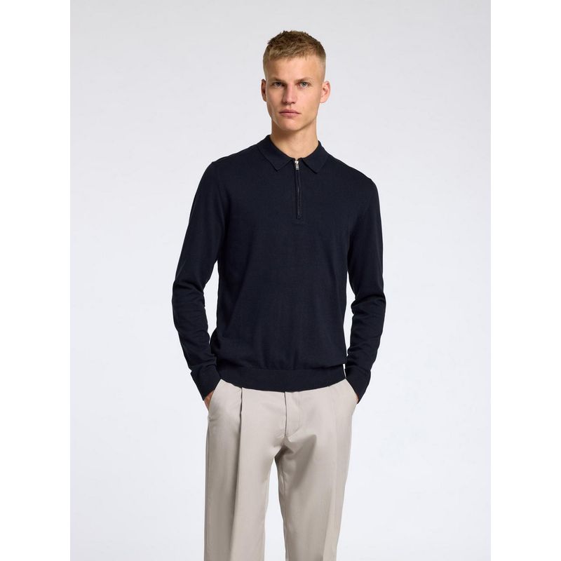 SELECTED HOMME Navy Blue Knitted Half Zip Polo Sweatshirt (XS)