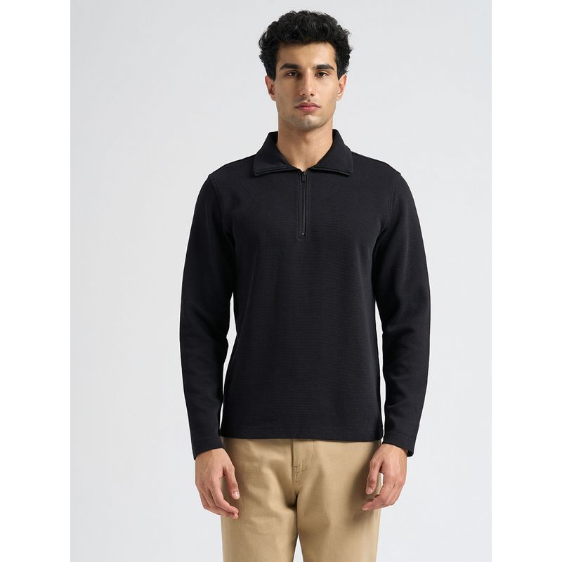 SELECTED HOMME Cotton Blend Zipped Black Sweatshirt (XS)