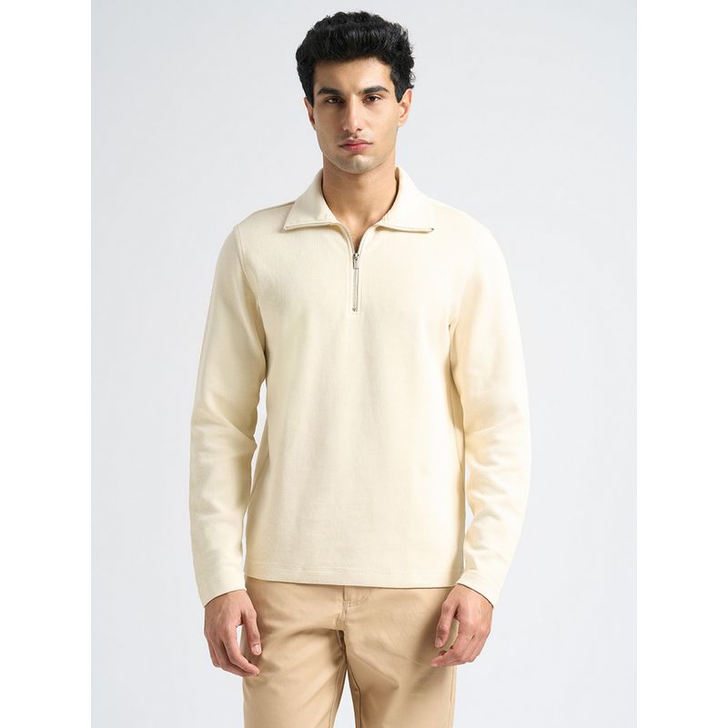 SELECTED HOMME Cotton Blend Zipped Beige Sweatshirt (XS)