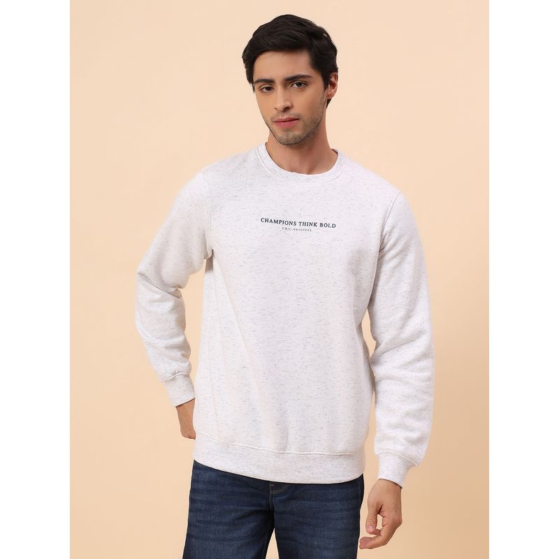 Cantabil Breathable & Soft With Color Fastness Regular Fit Off White Sweatshirt (M)