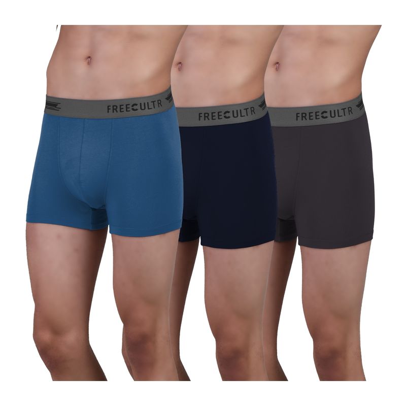 FREECULTR Men's Anti-Microbial Air-Soft Micromodal Underwear Trunk, Pack of 3 - Multi-Color (S)