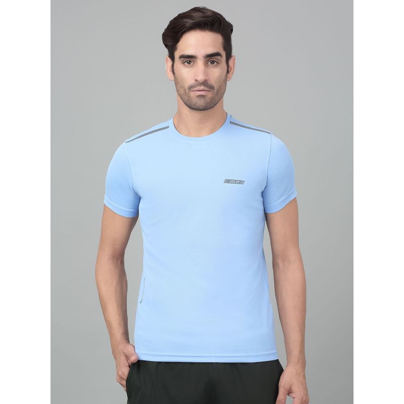 Cantabil Men Sky Blue Solid Half Sleeve Activewear T-shirt (M)