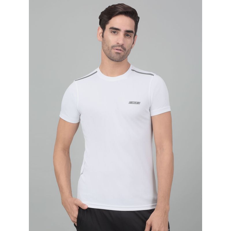 Cantabil Men White Solid Half Sleeve Activewear T-shirt (M)