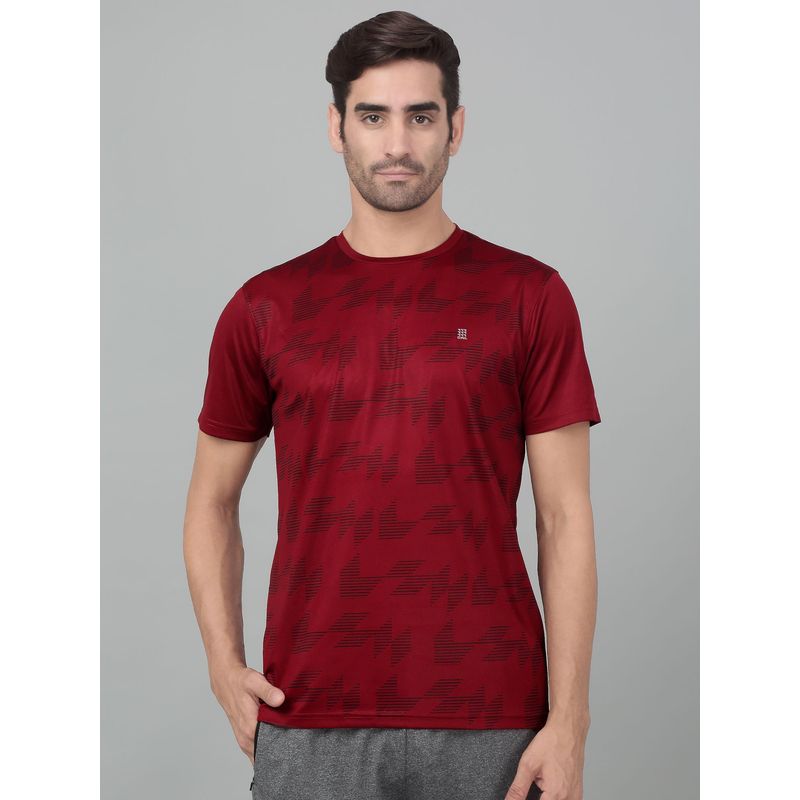Cantabil Men Red Printed Half Sleeve Activewear T-shirt (M)