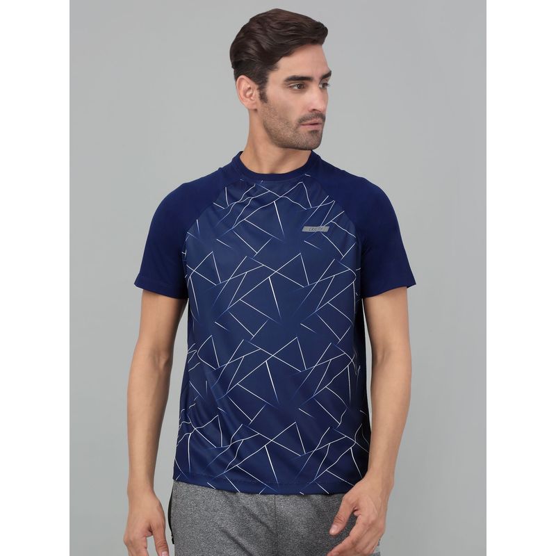Cantabil Men Navy Blue Printed Half Sleeve Stretchable Activewear T-shirt (2XL)