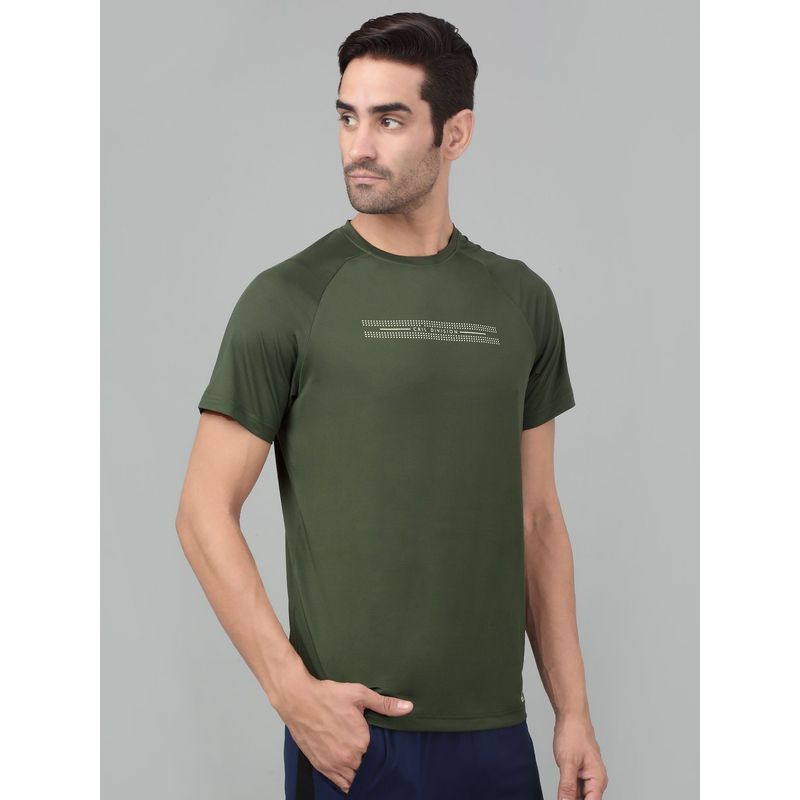 Cantabil Men Olive Green Printed Half Sleeve Stretchable Activewear T-shirt (M)