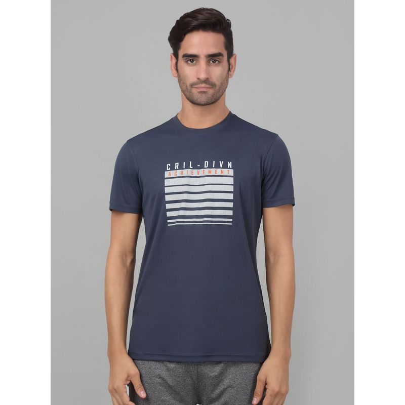 Cantabil Men Grey Printed Half Sleeve Stretchable Activewear T-shirt (M)