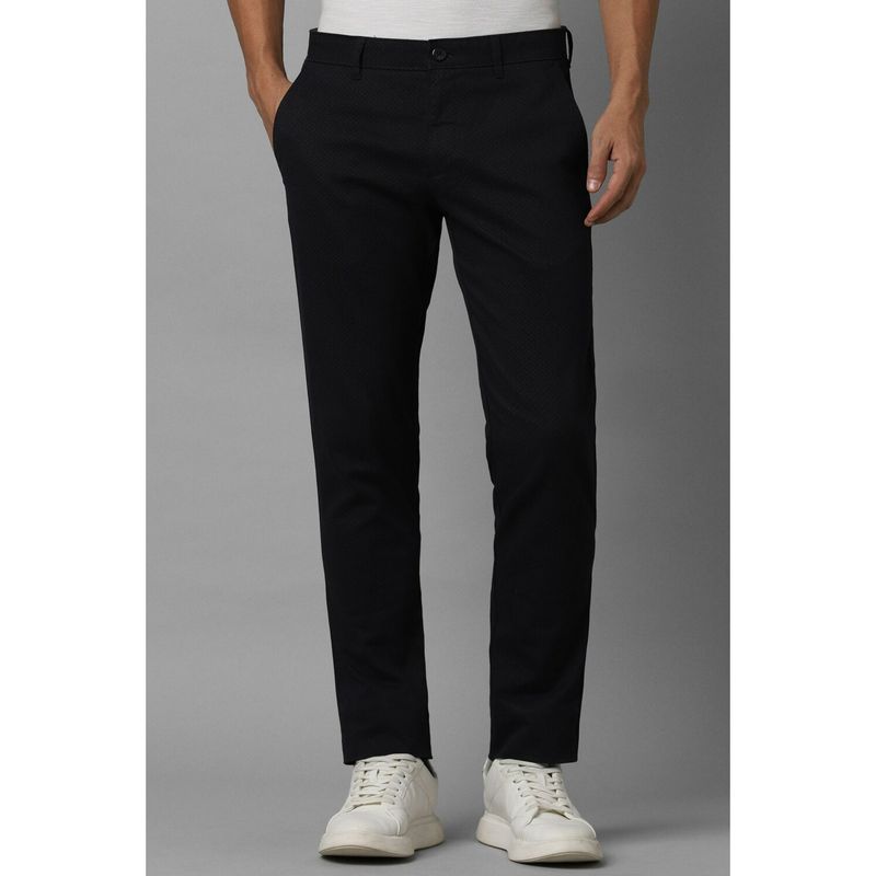 Louis Philippe Men Black Super Slim Fit Textured Flat Front Casual Trousers (34)
