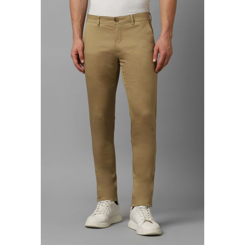Louis Philippe Men Khaki Super Slim Fit Solid Flat Front Casual Trousers (32)