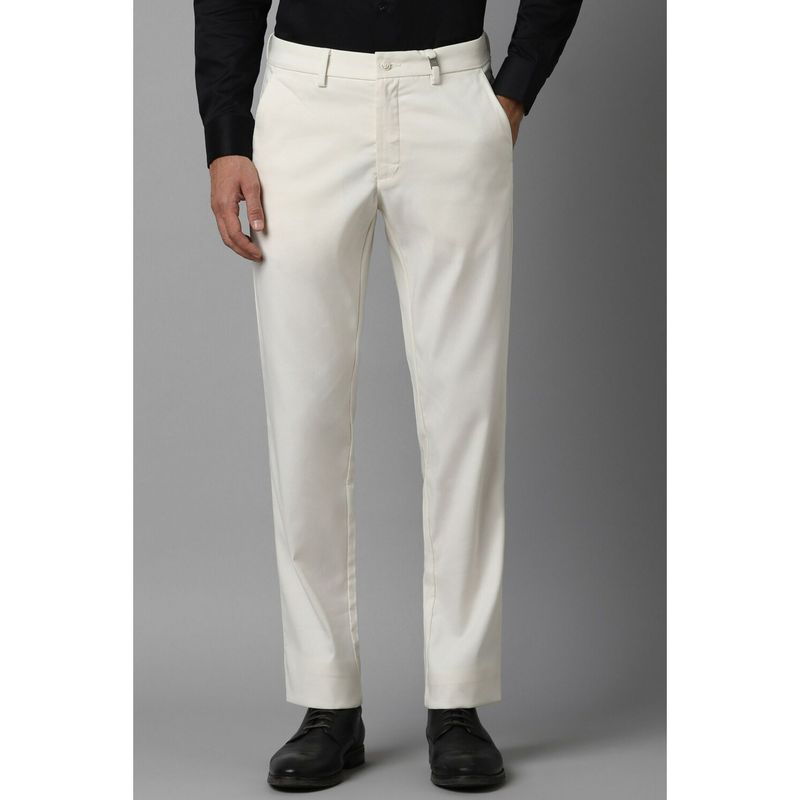 Louis Philippe Men White Slim Tapered Fit Solid Flat Front Formal Trousers (38)