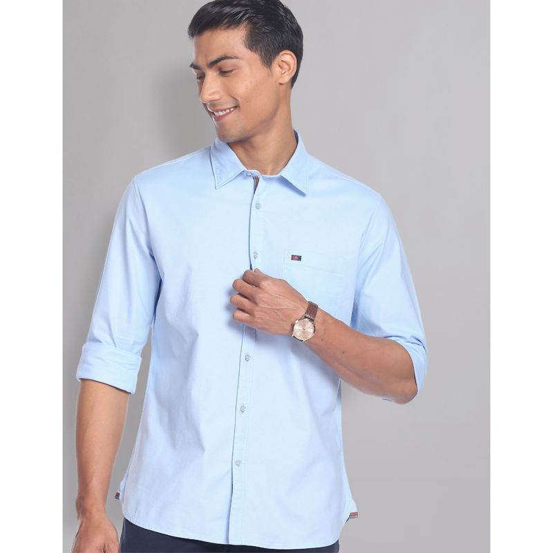AD By Arvind Solid Slim Fit Casual Shirt Blue (46)