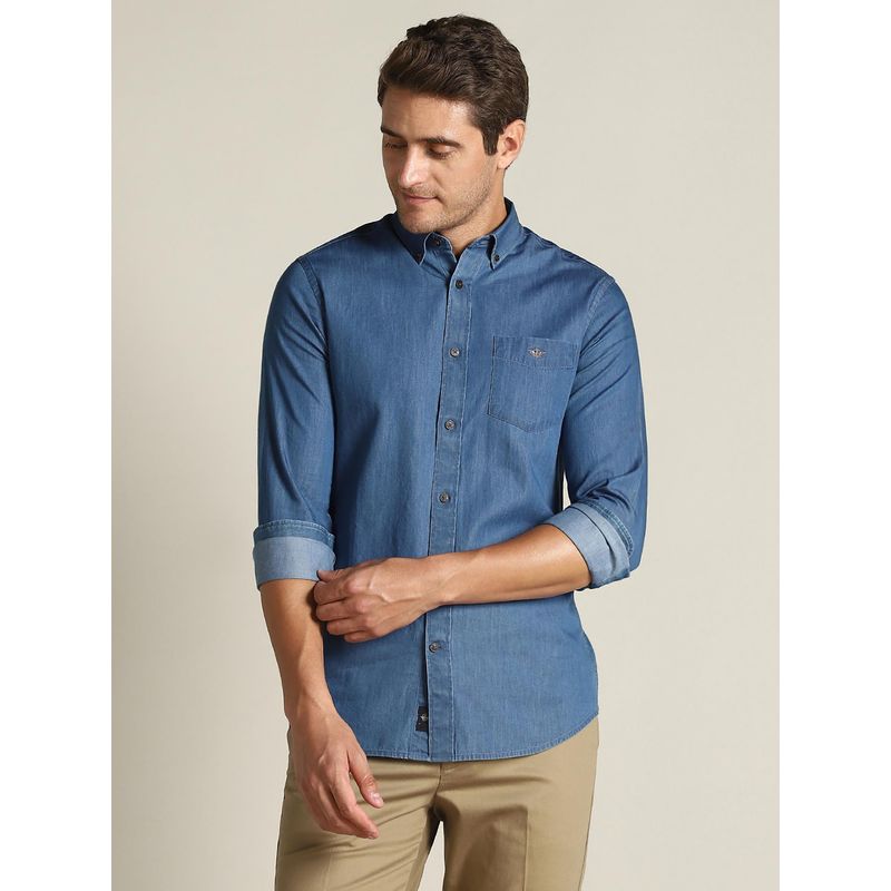 Dockers Men Solid Blue Classic Fit Shirt (S)