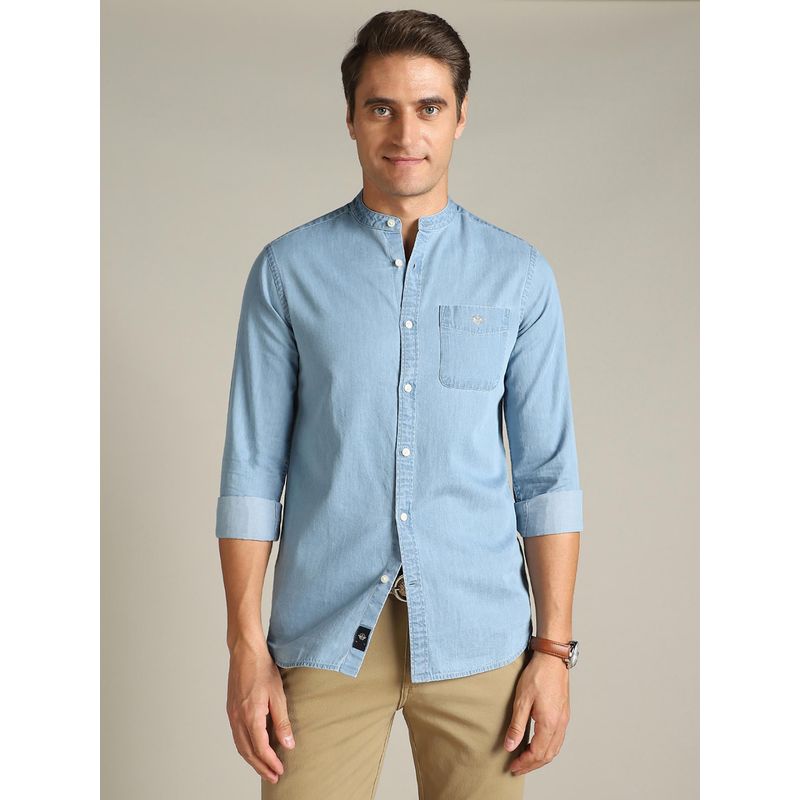 Dockers Men Solid Blue Classic Fit Shirt (S)