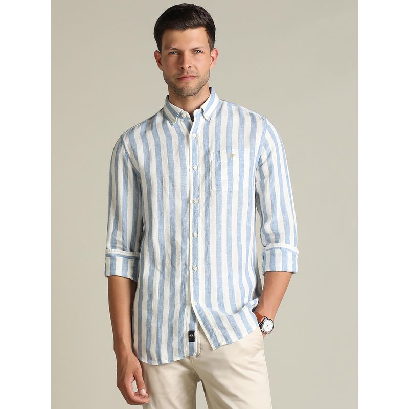 Dockers Men Striped Blue Classic Fit Shirt (S)