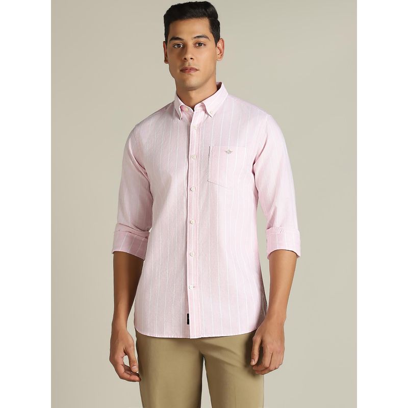 Dockers Men Striped Pink Classic Fit Shirt (2XL)