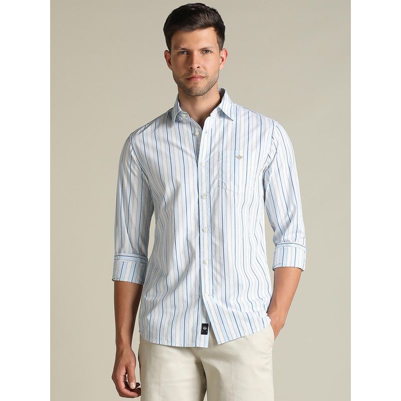 Dockers Men Striped Blue Classic Fit Shirt (2XL)