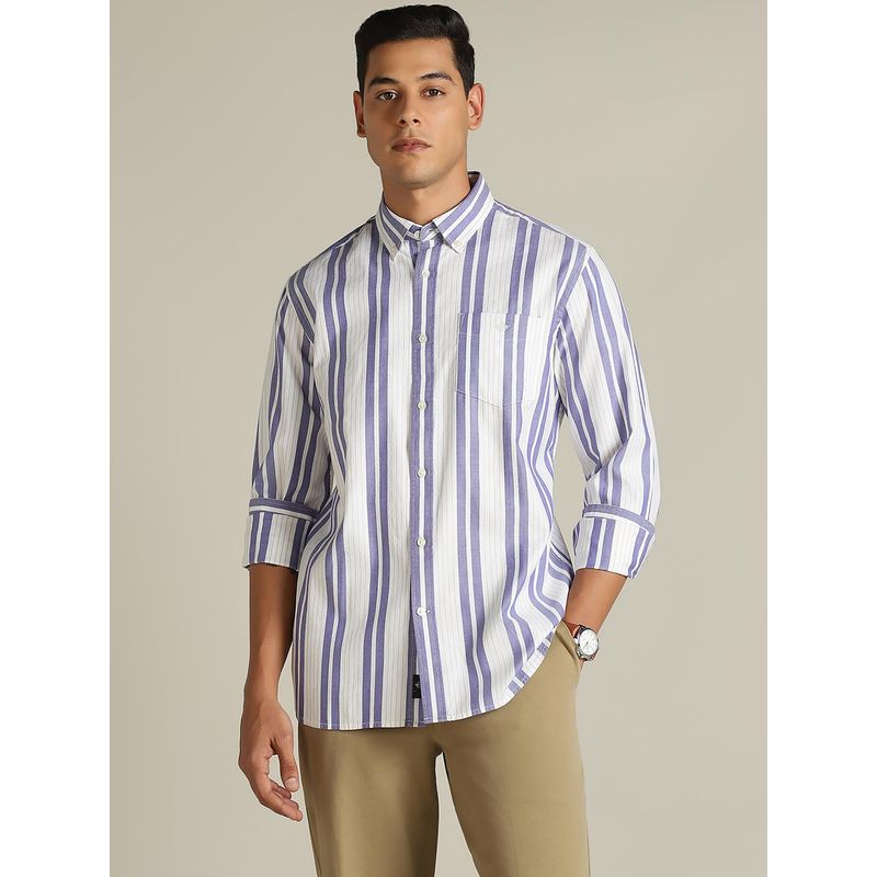 Dockers Men Striped Purple Classic Fit Shirt (2XL)