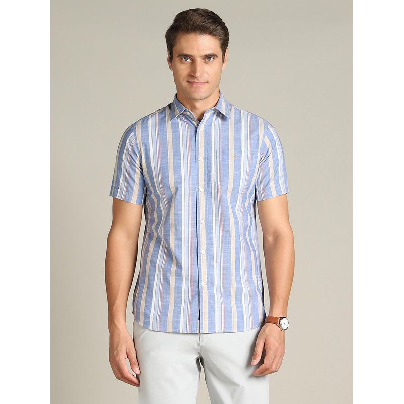 Dockers Men Striped Blue Classic Fit Shirt (M)
