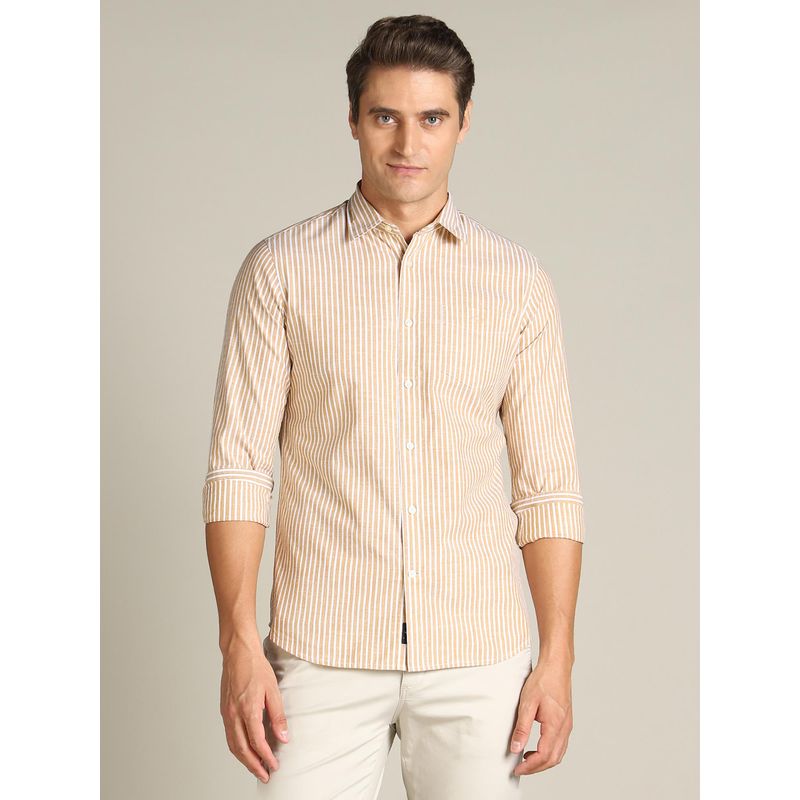 Dockers Men Striped Yellow Classic Fit Shirt (S)