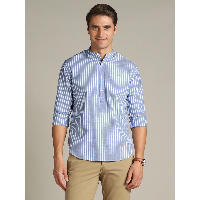 Dockers Men Striped Blue Relaxed Fit Shirt (S)