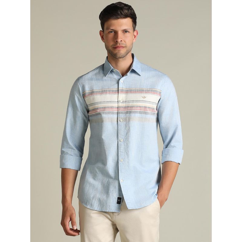 Dockers Men Striped Blue Classic Fit Shirt (2XL)