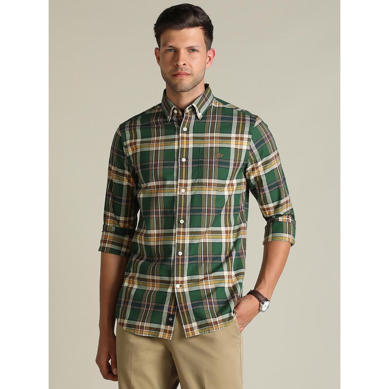 Dockers Men Checked Green Classic Fit Shirt (M)