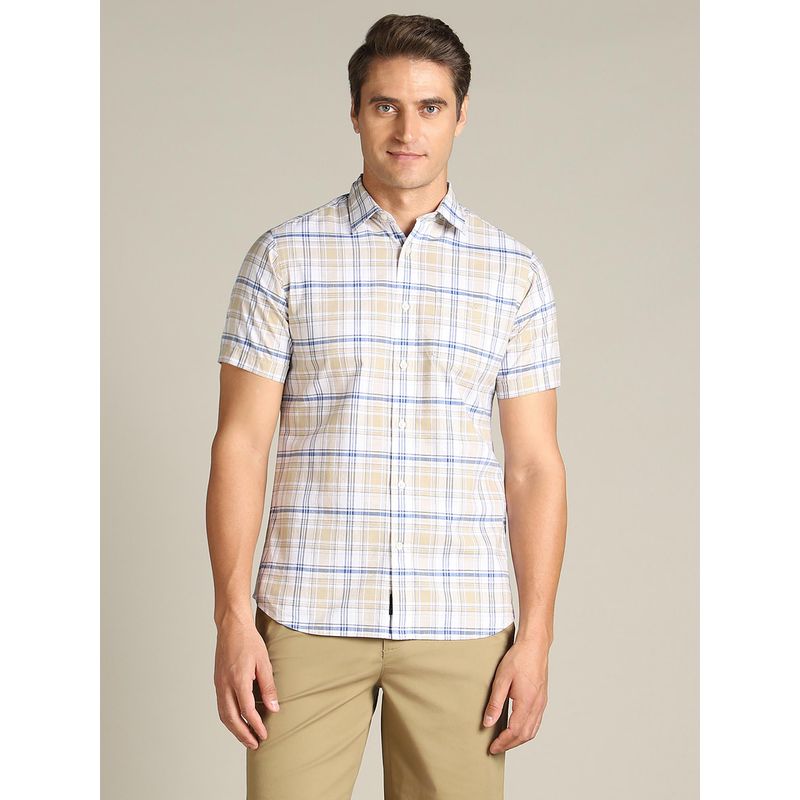 Dockers Men Checked Brown Classic Fit Shirt (S)