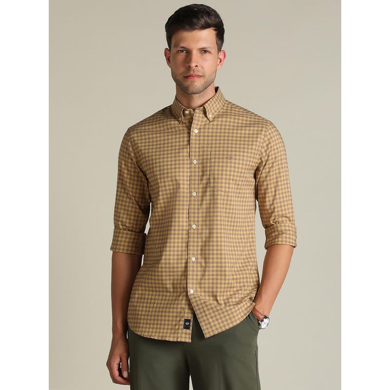 Dockers Men Checked Brown Classic Fit Shirt (S)