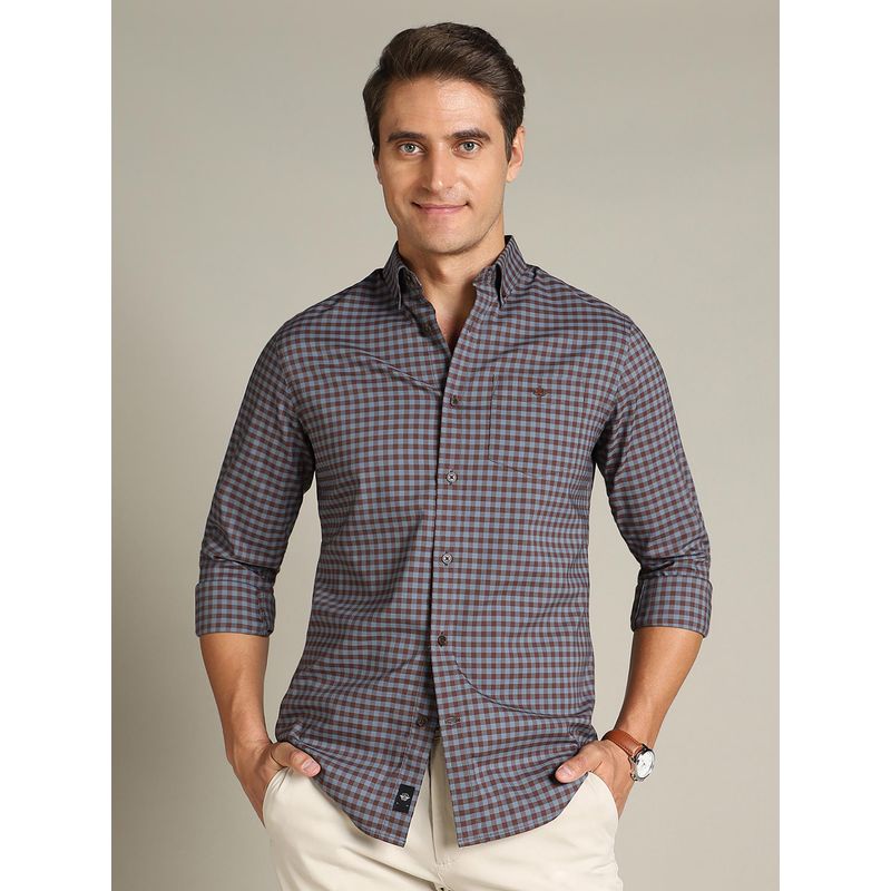 Dockers Men Checked Blue Classic Fit Shirt (S)