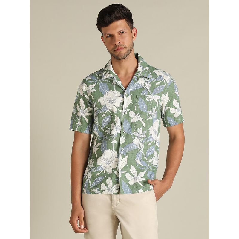 Dockers Men Printed Green Relaxed Fit Shirt (2XL)