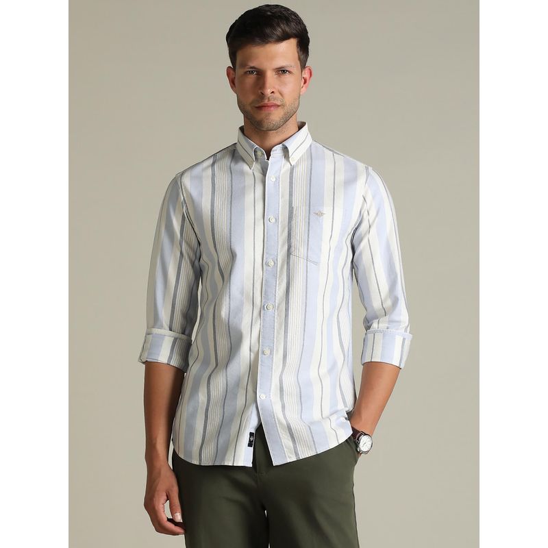 Dockers Men Striped Blue Classic Fit Shirt (S)