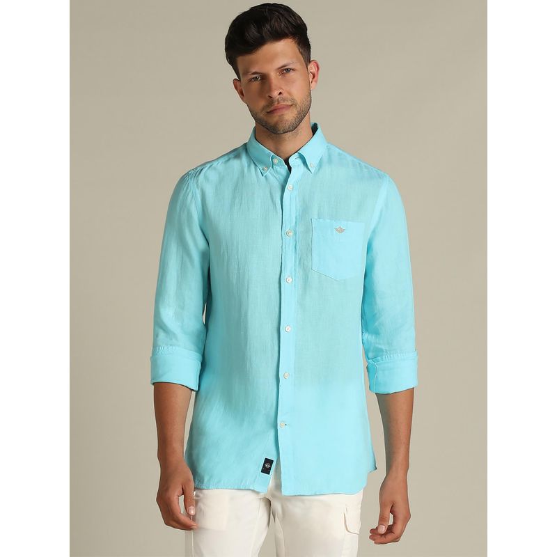 Dockers Men Solid Blue Classic Fit Shirt (2XL)