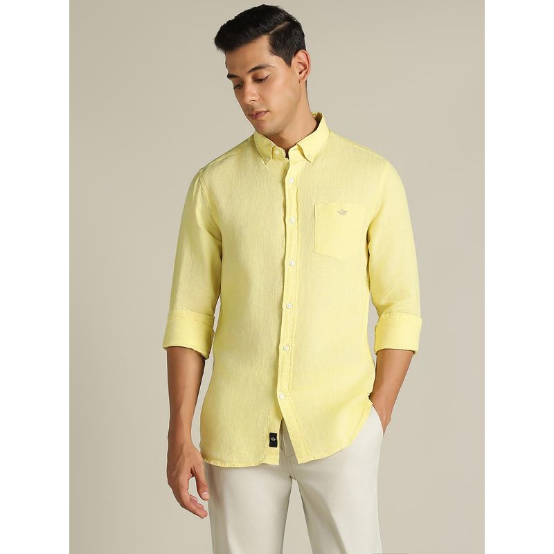Dockers Men Solid Yellow Classic Fit Shirt (2XL)