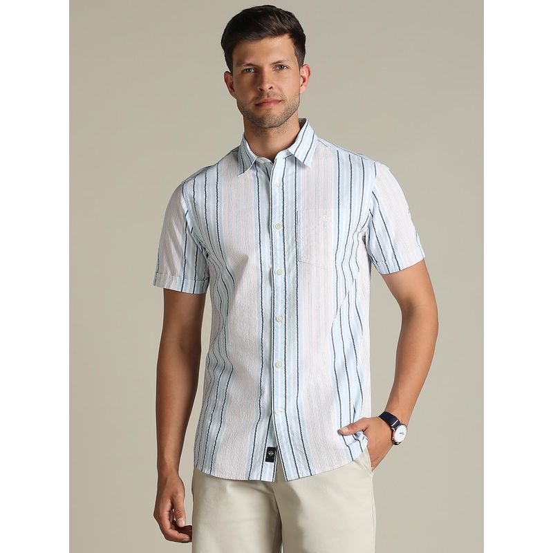 Dockers Men Striped Blue Classic Fit Shirt (2XL)