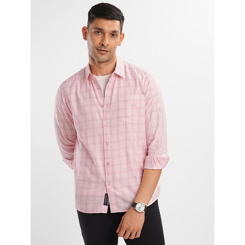 Bombay High Mens Comfort Fit Pure Cotton Light Pink Check Shirt (M)