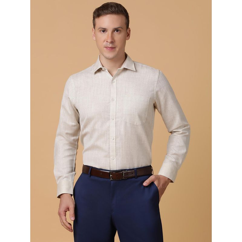 TABARD Pure Cotton Full Sleeve Collared Formal Shirt for Men Beige (44)